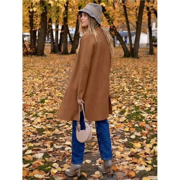 Women's Long Cardigans Sweater Blazer Jacket Coat Camel - Picture 5 of 7